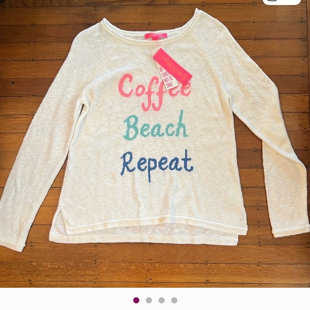 Lilly Pulitzer White Sweater with Pink Text